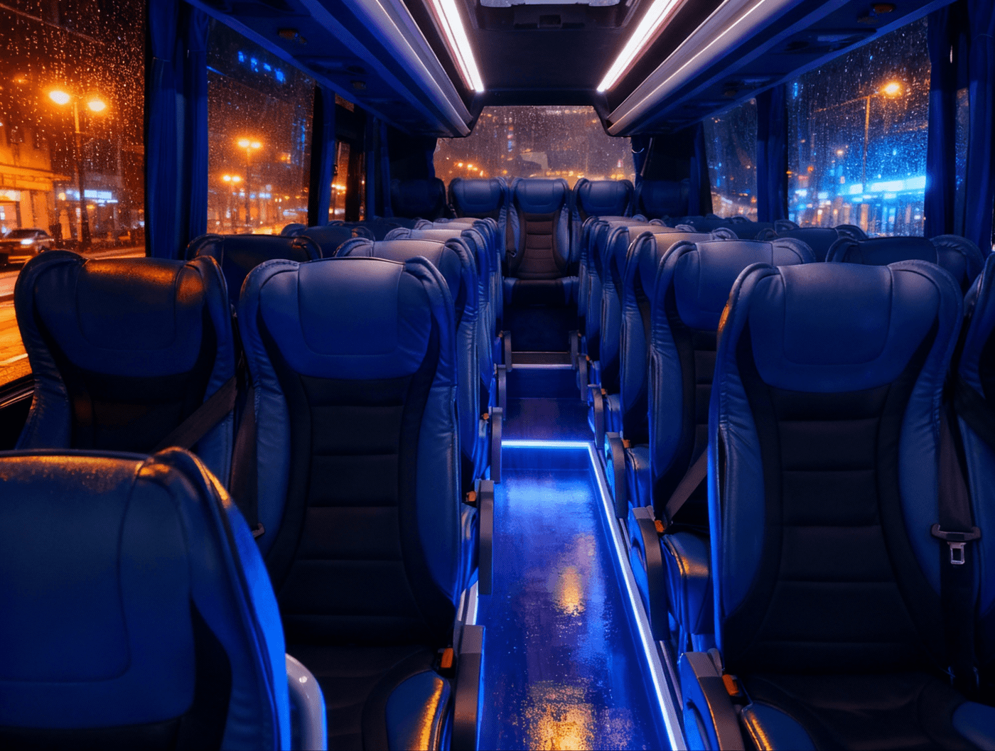 Corredor interior com iluminação azul